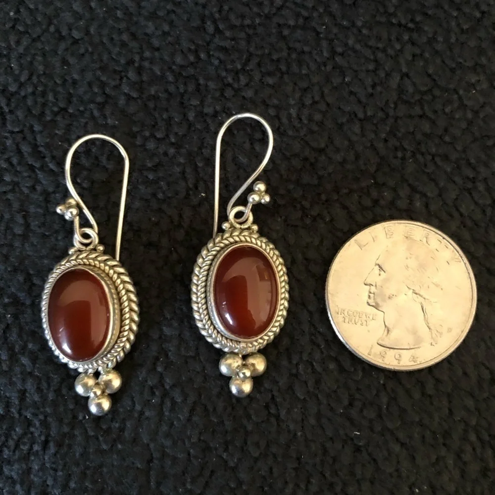 Sterling Silver Fishhook Earrings with Stone